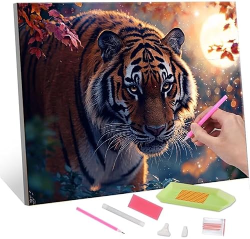 Diamond Painting Erwachsene Kinder, 5D tiger Diamant Painting Bilder Anfänger, DIY Runder Vollbohrer Diamanten Malerei Stickerei Set Kreuzstich Frauen Geschenke Home Wand Dekorieren 30x40cm H-553 von QIANLUOO