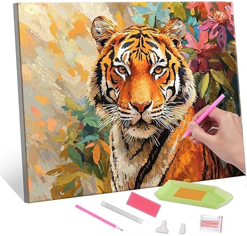 Diamond Painting Erwachsene Kinder, 5D tiger Diamant Painting Bilder Anfänger, DIY Runder Vollbohrer Diamanten Malerei Stickerei Set Kreuzstich Frauen Geschenke Home Wand Dekorieren 30x40cm H-554 von QIANLUOO