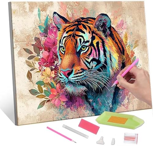 Diamond Painting Erwachsene Kinder, 5D tiger Diamant Painting Bilder Anfänger, DIY Runder Vollbohrer Diamanten Malerei Stickerei Set Kreuzstich Frauen Geschenke Home Wand Dekorieren 30x40cm H-555 von QIANLUOO