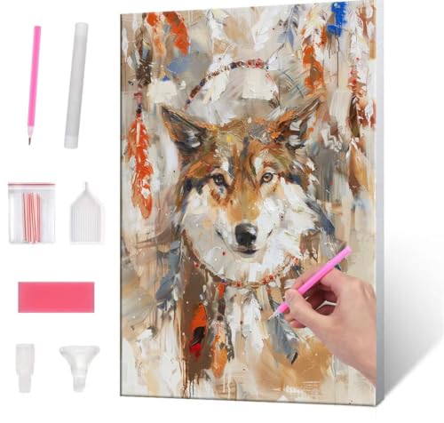 Diamond Painting Erwachsene Kinder, 5D wolf Diamant Painting Bilder Anfänger, DIY Runder Vollbohrer Diamanten Malerei Stickerei Set Kreuzstich Frauen Geschenke Home Wand Dekorieren 30x40cm H-544 von QIANLUOO