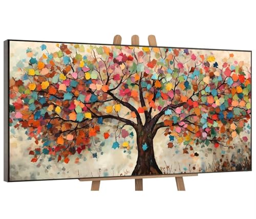 Farbe Baum Malen Nach Zahlen Erwachsene Groß, DIY Vorgedruckte Leinen Leinwand Anfänger Kinder Ölgemälde Kits, Home Haus Dekorieren Geschenk mit 3 Pinsel und Acrylpigment, 30x60 cm (Ohne Rahmen) H-65 von QIANLUOO