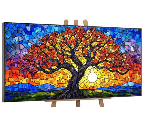 Farbe Baum Malen Nach Zahlen Erwachsene Groß, DIY Vorgedruckte Leinen Leinwand Anfänger Kinder Ölgemälde Kits, Home Haus Dekorieren Geschenk mit 3 Pinsel und Acrylpigment, 70x140 cm (Ohne Rahmen) H-67 von QIANLUOO