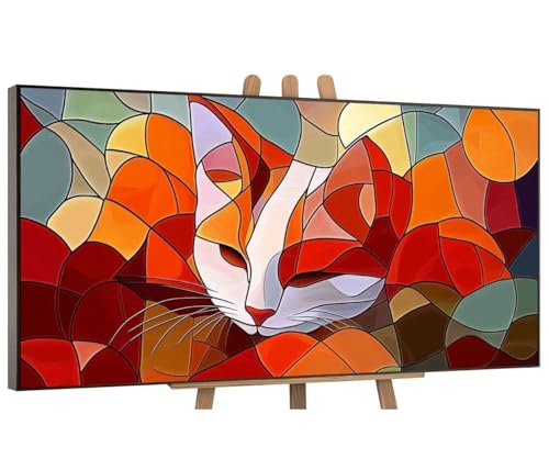 Farbe Cat Malen Nach Zahlen Erwachsene Groß, DIY Vorgedruckte Leinen Leinwand Anfänger Kinder Ölgemälde Kits, Home Haus Dekorieren Geschenk mit 3 Pinsel und Acrylpigment, 70x140 cm (Ohne Rahmen) H-61 von QIANLUOO