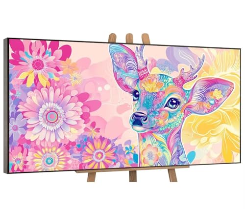 Farbe Deer Malen Nach Zahlen Erwachsene Groß, DIY Vorgedruckte Leinen Leinwand Anfänger Kinder Ölgemälde Kits, Home Haus Dekorieren Geschenk mit 3 Pinsel und Acrylpigment, 30x60 cm (Ohne Rahmen) H-59 von QIANLUOO