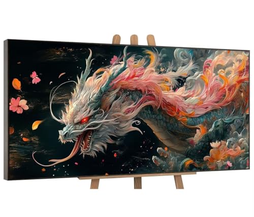 Farbe Dragon Malen Nach Zahlen Erwachsene, DIY Vorgedruckte Leinen Leinwand Anfänger Kinder Ölgemälde Kits, Home Haus Dekorieren Geschenk mit 3 Pinsel und Acrylpigment, 30x60 cm (Ohne Rahmen) H-58 von QIANLUOO