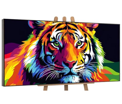 Farbe Tiger Malen Nach Zahlen Erwachsene, DIY Vorgedruckte Leinen Leinwand Anfänger Kinder Ölgemälde Kits, Home Haus Dekorieren Geschenk mit 3 Pinsel und Acrylpigment, 70x140 cm (Ohne Rahmen) H-57 von QIANLUOO