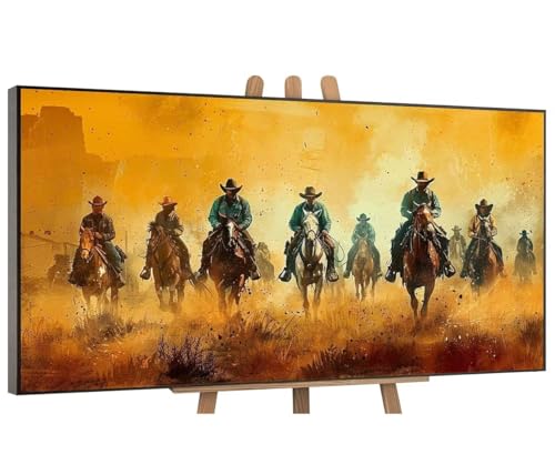 Grasland Cowboy Malen Nach Zahlen Erwachsene, DIY Vorgedruckte Leinen Leinwand Anfänger Kinder Ölgemälde Kits, Home Haus Dekorieren Geschenk mit 3 Pinsel und Acrylpigment, 30x60 cm (Ohne Rahmen) H-76 von QIANLUOO