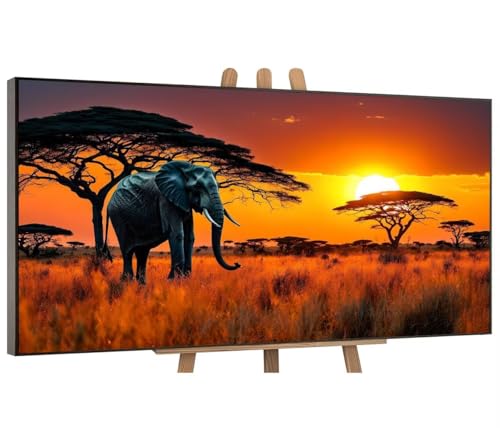 Grasland Elefant Malen Nach Zahlen Erwachsene, DIY Vorgedruckte Leinen Leinwand Anfänger Kinder Ölgemälde Kits, Home Haus Decor Geschenk mit 3 Pinsel und Acrylpigment, 70x140 cm (Ohne Rahmen) H-73 von QIANLUOO