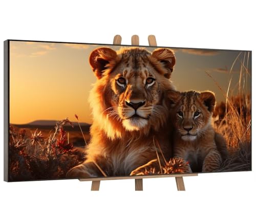 Grasland Lion Malen Nach Zahlen Erwachsene, DIY Vorgedruckte Leinen Leinwand Anfänger Kinder Ölgemälde Kits, Home Haus Dekorieren Geschenk mit 3 Pinsel und Acrylpigment, 30x60 cm (Ohne Rahmen) H-77 von QIANLUOO