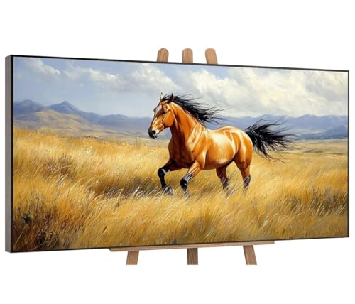 Grasland Pferd Malen Nach Zahlen Erwachsene, DIY Vorgedruckte Leinen Leinwand Anfänger Kinder Ölgemälde Kits, Home Haus Dekorieren Geschenk mit 3 Pinsel und Acrylpigment, 30x60 cm (Ohne Rahmen) H-74 von QIANLUOO