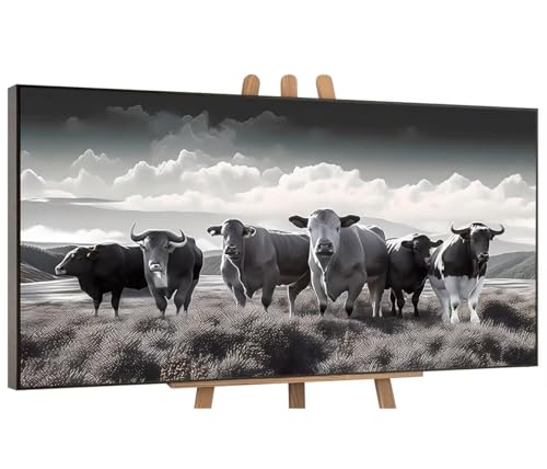 Grünland Rinder Malen Nach Zahlen Erwachsene, DIY Vorgedruckte Leinen Leinwand Anfänger Kinder Ölgemälde Kits, Home Haus Dekorieren Geschenk mit 3 Pinsel und Acrylpigment, 70x140 cm (Ohne Rahmen) H-75 von QIANLUOO