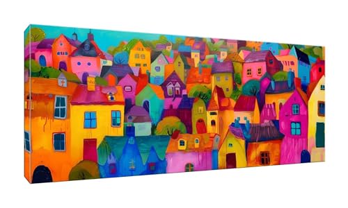 Malen Nach Zahlen Erwachsene Bunte Kleinstadt DIY Handgemalt Ölgemälde Leinwand Set mit 3 Pinsel und Acrylpigment für Frauen Home Deko Geburtstag Weihnachten Geschenk - 100x200 cm (Ohne Rahmen) H-70 von QIANLUOO