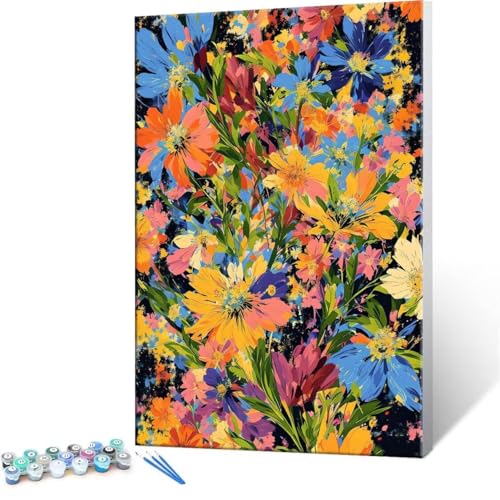 Malen Nach Zahlen Erwachsene - DIY Abstract Blume Handgemalt Ölgemälde Kit für Anfänger, Mit 3-Pinseln und Acrylfarbe Handgemalt öLgemäLde Kit Als Geschenk Heimdekoration 20x30cm (Ohne Rahmen) R-45 von QIANLUOO