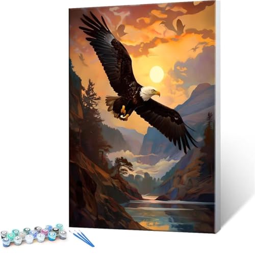 Malen Nach Zahlen Erwachsene - DIY Adler Handgemalt Ölgemälde Kit für Anfänger, Mit 3-Pinseln und Acrylfarbe Handgemalt öLgemäLde Kit Als Geschenk Heimdekoration 100x140cm (Ohne Rahmen) R-204 von QIANLUOO