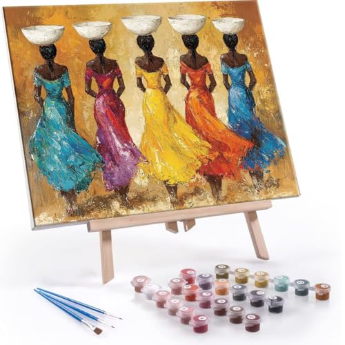 Malen Nach Zahlen Erwachsene - DIY Afrikanische Frauen Handgemalt Ölgemälde Kit für Anfänger, Mit 3-Pinseln und Acrylfarbe Handgemalt öLgemäLde Kit Als Heimdekoration 50x70cm (Ohne Rahmen) R-587 von QIANLUOO