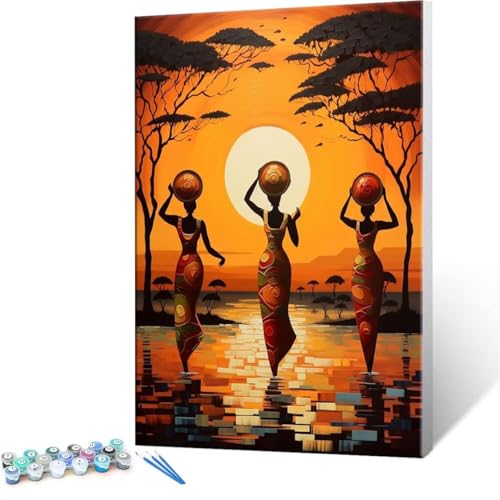 Malen Nach Zahlen Erwachsene - DIY Afrikanische Frauen Handgemalt Ölgemälde Kit für Anfänger, Mit 3-Pinseln und Acrylfarbe Handgemalt öLgemäLde Kit Als Heimdekoration 60x80cm (Ohne Rahmen) R-88 von QIANLUOO