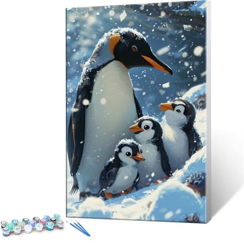 Malen Nach Zahlen Erwachsene - DIY Arctic Pinguin Handgemalt Ölgemälde Kit für Anfänger, Mit 3-Pinseln und Acrylfarbe Handgemalt öLgemäLde Kit Als Geschenk Heimdekoration 30x40cm (Ohne Rahmen) R-11 von QIANLUOO