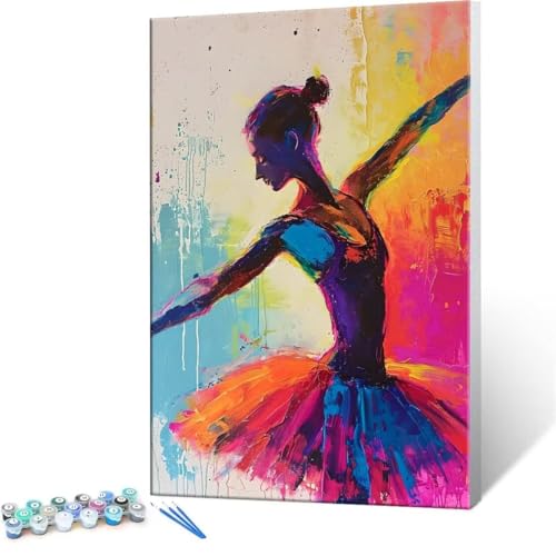 Malen Nach Zahlen Erwachsene - DIY Balletttänzerin Handgemalt Ölgemälde Kit für Anfänger, Mit 3-Pinseln und Acrylfarbe Handgemalt öLgemäLde Kit Als Geschenk Heimdekoration 20x30cm (Ohne Rahmen) R-6 von QIANLUOO