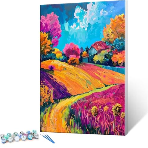 Malen Nach Zahlen Erwachsene - DIY Bauernhof Handgemalt Ölgemälde Kit für Anfänger, Mit 3-Pinseln und Acrylfarbe Handgemalt öLgemäLde Kit Als Geschenk Heimdekoration 80x100cm (Ohne Rahmen) R-254 von QIANLUOO