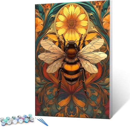 Malen Nach Zahlen Erwachsene - DIY Bienen Blumen Handgemalt Ölgemälde Kit für Anfänger, Mit 3-Pinseln und Acrylfarbe Handgemalt öLgemäLde Kit Als Geschenk Heimdekoration 80x100cm (Ohne Rahmen) R-245 von QIANLUOO