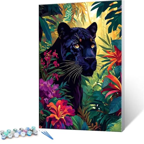 Malen Nach Zahlen Erwachsene - DIY Blumen Leopard Handgemalt Ölgemälde Kit für Anfänger, Mit 3-Pinseln und Acrylfarbe Handgemalt öLgemäLde Kit Als Geschenk Heimdekoration 80x100cm (Ohne Rahmen) R-137 von QIANLUOO