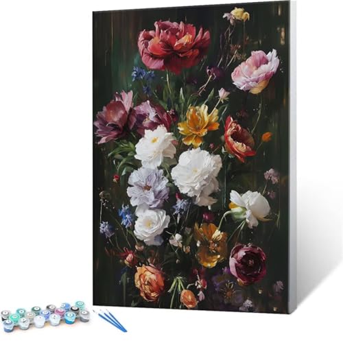 Malen Nach Zahlen Erwachsene - DIY Blumen und Pflanzen Handgemalt Ölgemälde Kit für Anfänger, Mit 3-Pinseln und Acrylfarbe Handgemalt öLgemäLde Kit Als Heimdekoration 20x30cm (Ohne Rahmen) R-141 von QIANLUOO