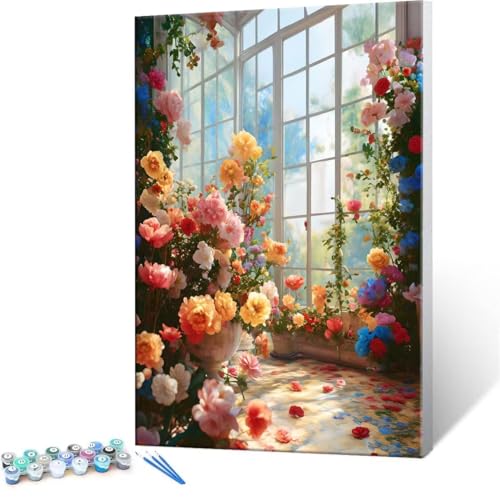 Malen Nach Zahlen Erwachsene - DIY Blumenzimmer Handgemalt Ölgemälde Kit für Anfänger, Mit 3-Pinseln und Acrylfarbe Handgemalt öLgemäLde Kit Als Geschenk Heimdekoration 90x120cm (Ohne Rahmen) R-136 von QIANLUOO