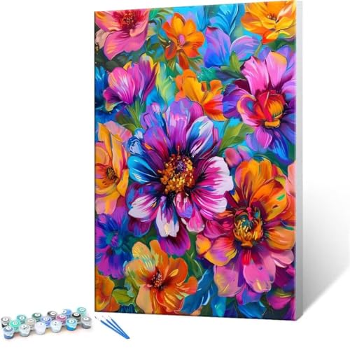 Malen Nach Zahlen Erwachsene - DIY Bunte Blumen Handgemalt Ölgemälde Kit für Anfänger, Mit 3-Pinseln und Acrylfarbe Handgemalt öLgemäLde Kit Als Geschenk Heimdekoration 100x140cm (Ohne Rahmen) R-27 von QIANLUOO