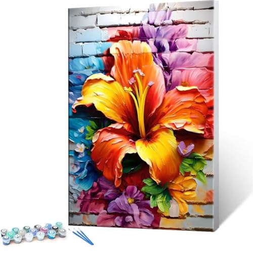 Malen Nach Zahlen Erwachsene - DIY Bunte Blumen Handgemalt Ölgemälde Kit für Anfänger, Mit 3-Pinseln und Acrylfarbe Handgemalt öLgemäLde Kit Als Geschenk Heimdekoration 50x70cm (Ohne Rahmen) R-23 von QIANLUOO