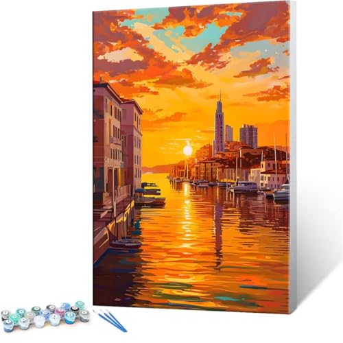 Malen Nach Zahlen Erwachsene - DIY Chengnis Water City Handgemalt Ölgemälde Kit für Anfänger, Mit 3-Pinseln und Acrylfarbe Handgemalt öLgemäLde Kit Als Heimdekoration 100x140cm (Ohne Rahmen) R-42 von QIANLUOO