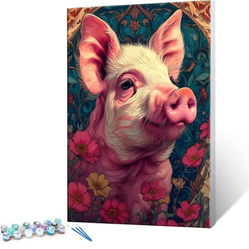 Malen Nach Zahlen Erwachsene - DIY Cute Pig Handgemalt Ölgemälde Kit für Anfänger, Mit 3-Pinseln und Acrylfarbe Handgemalt öLgemäLde Kit Als Geschenk Heimdekoration 50x70cm (Ohne Rahmen) R-182 von QIANLUOO