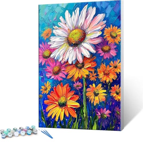 Malen Nach Zahlen Erwachsene - DIY Daisy Blume Handgemalt Ölgemälde Kit für Anfänger, Mit 3-Pinseln und Acrylfarbe Handgemalt öLgemäLde Kit Als Geschenk Heimdekoration 50x70cm (Ohne Rahmen) R-50 von QIANLUOO