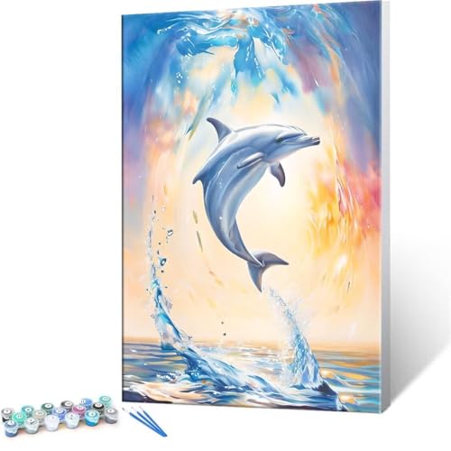 Malen Nach Zahlen Erwachsene - DIY Delphin Handgemalt Ölgemälde Kit für Anfänger, Mit 3-Pinseln und Acrylfarbe Handgemalt öLgemäLde Kit Als Geschenk Heimdekoration 30x40cm (Ohne Rahmen) R-113 von QIANLUOO