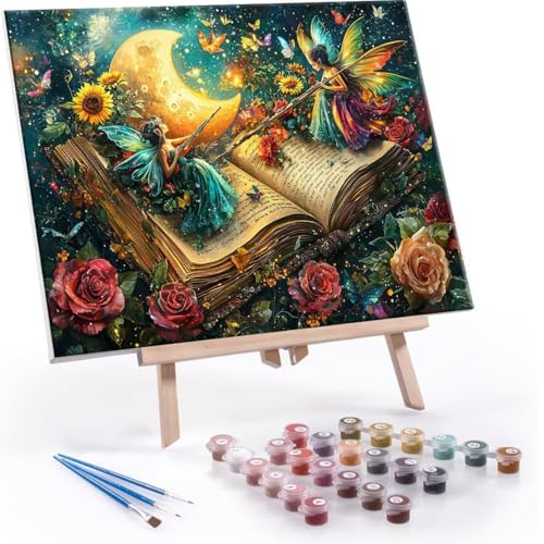 Malen Nach Zahlen Erwachsene - DIY Elfen Bücher Handgemalt Ölgemälde Kit für Anfänger, Mit 3-Pinseln und Acrylfarbe Handgemalt öLgemäLde Kit Als Geschenk Heimdekoration 60x80cm (Ohne Rahmen) R-661 von QIANLUOO