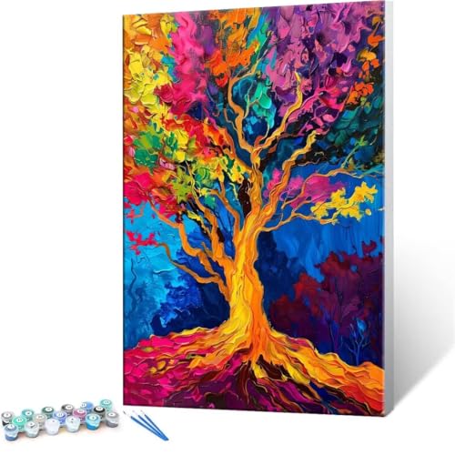 Malen Nach Zahlen Erwachsene - DIY Farbe Baum Handgemalt Ölgemälde Kit für Anfänger, Mit 3-Pinseln und Acrylfarbe Handgemalt öLgemäLde Kit Als Geschenk Heimdekoration 20x30cm (Ohne Rahmen) R-30 von QIANLUOO