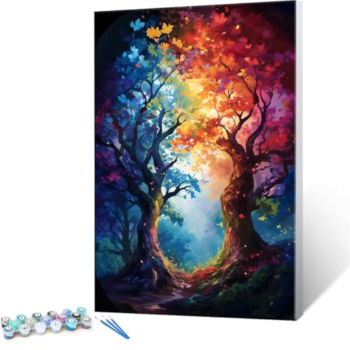 Malen Nach Zahlen Erwachsene - DIY Farbe Baum Handgemalt Ölgemälde Kit für Anfänger, Mit 3-Pinseln und Acrylfarbe Handgemalt öLgemäLde Kit Als Geschenk Heimdekoration 30x40cm (Ohne Rahmen) R-26 von QIANLUOO