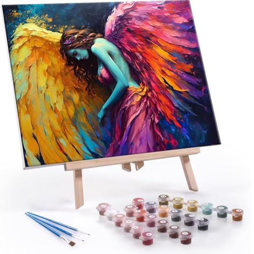 Malen Nach Zahlen Erwachsene - DIY Farbe Engel Handgemalt Ölgemälde Kit für Anfänger, Mit 3-Pinseln und Acrylfarbe Handgemalt öLgemäLde Kit Als Geschenk Heimdekoration 50x70cm (Ohne Rahmen) R-521 von QIANLUOO