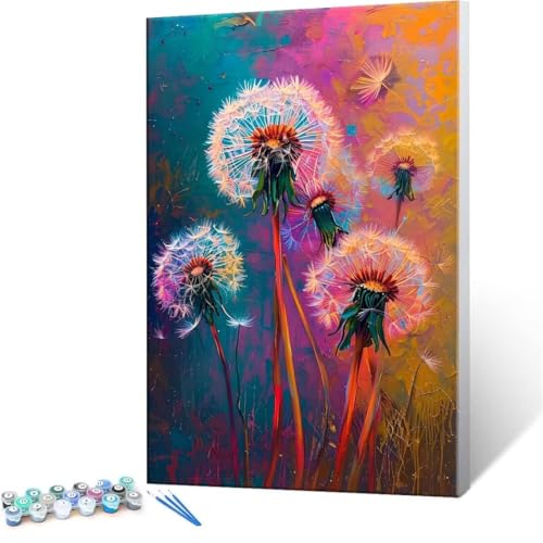 Malen Nach Zahlen Erwachsene - DIY Farbe Löwenzahn Handgemalt Ölgemälde Kit für Anfänger, Mit 3-Pinseln und Acrylfarbe Handgemalt öLgemäLde Kit Als Geschenk Heimdekoration 30x40cm (Ohne Rahmen) R-29 von QIANLUOO