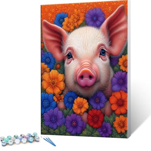 Malen Nach Zahlen Erwachsene - DIY Farbe Pig Handgemalt Ölgemälde Kit für Anfänger, Mit 3-Pinseln und Acrylfarbe Handgemalt öLgemäLde Kit Als Geschenk Heimdekoration 20x30cm (Ohne Rahmen) R-33 von QIANLUOO