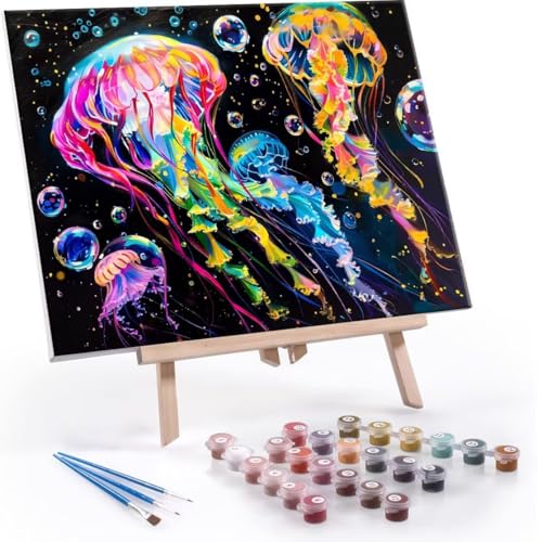 Malen Nach Zahlen Erwachsene - DIY Farbe Quallen Handgemalt Ölgemälde Kit für Anfänger, Mit 3-Pinseln und Acrylfarbe Handgemalt öLgemäLde Kit Als Geschenk Heimdekoration 60x80cm (Ohne Rahmen) R-520 von QIANLUOO