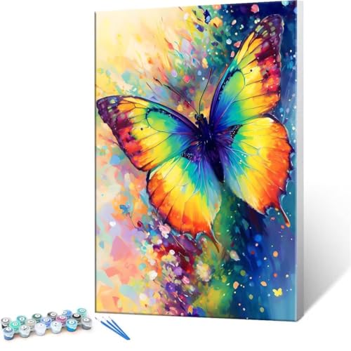 Malen Nach Zahlen Erwachsene - DIY Farbe Schmetterling Handgemalt Ölgemälde Kit für Anfänger, Mit 3-Pinseln und Acrylfarbe Handgemalt öLgemäLde Kit Als Heimdekoration 35x50cm (Ohne Rahmen) R-22 von QIANLUOO