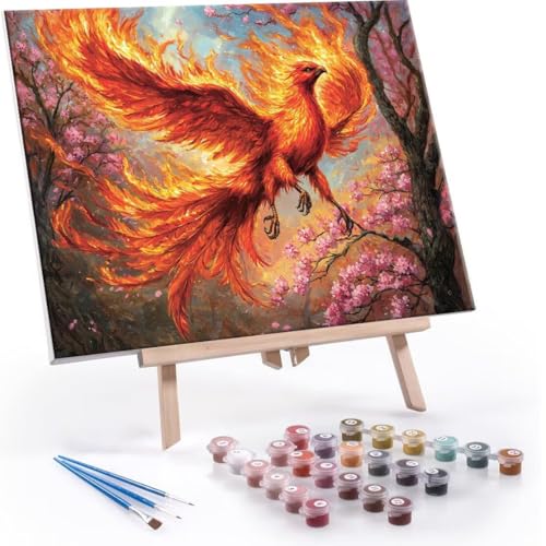 Malen Nach Zahlen Erwachsene - DIY Feuer Phoenix Handgemalt Ölgemälde Kit für Anfänger, Mit 3-Pinseln und Acrylfarbe Handgemalt öLgemäLde Kit Als Geschenk Heimdekoration 70x90cm (Ohne Rahmen) R-645 von QIANLUOO