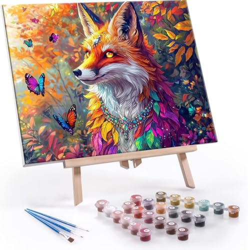 Malen Nach Zahlen Erwachsene - DIY Fox Butterfly Handgemalt Ölgemälde Kit für Anfänger, Mit 3-Pinseln und Acrylfarbe Handgemalt öLgemäLde Kit Als Geschenk Heimdekoration 50x70cm (Ohne Rahmen) R-626 von QIANLUOO