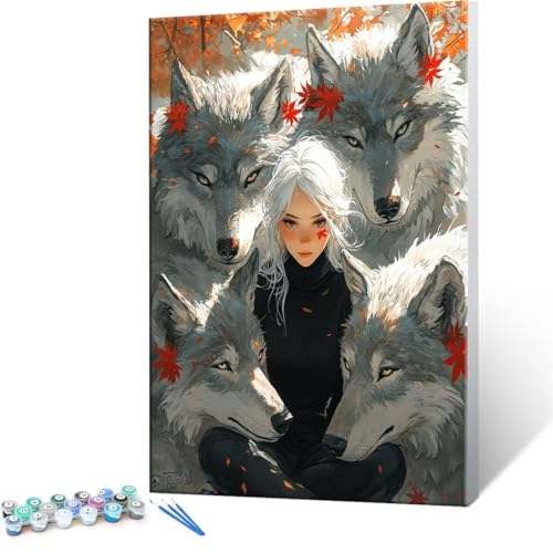 Malen Nach Zahlen Erwachsene - DIY Frau Wolf Handgemalt Ölgemälde Kit für Anfänger, Mit 3-Pinseln und Acrylfarbe Handgemalt öLgemäLde Kit Als Geschenk Heimdekoration 80x100cm (Ohne Rahmen) R-260 von QIANLUOO