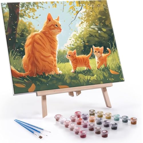 Malen Nach Zahlen Erwachsene - DIY Ingwerkatze Handgemalt Ölgemälde Kit für Anfänger, Mit 3-Pinseln und Acrylfarbe Handgemalt öLgemäLde Kit Als Geschenk Heimdekoration 50x70cm (Ohne Rahmen) R-665 von QIANLUOO