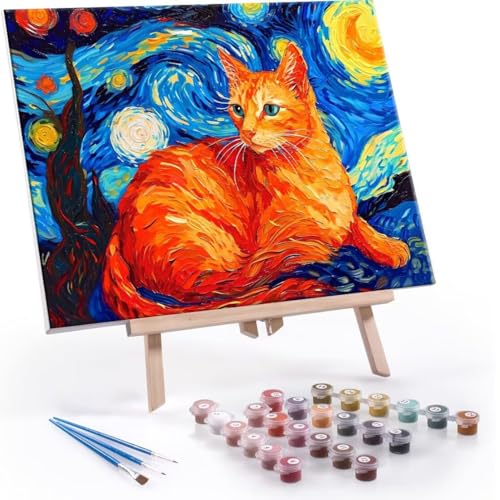 Malen Nach Zahlen Erwachsene - DIY Ingwerkatze Handgemalt Ölgemälde Kit für Anfänger, Mit 3-Pinseln und Acrylfarbe Handgemalt öLgemäLde Kit Als Geschenk Heimdekoration 70x90cm (Ohne Rahmen) R-666 von QIANLUOO