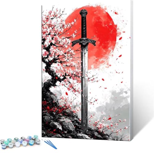 Malen Nach Zahlen Erwachsene - DIY Japan Messer Handgemalt Ölgemälde Kit für Anfänger, Mit 3-Pinseln und Acrylfarbe Handgemalt öLgemäLde Kit Als Geschenk Heimdekoration 30x40cm (Ohne Rahmen) R-287 von QIANLUOO