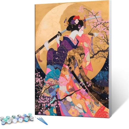 Malen Nach Zahlen Erwachsene - DIY Japanisch Frauen Handgemalt Ölgemälde Kit für Anfänger, Mit 3-Pinseln und Acrylfarbe Handgemalt öLgemäLde Kit Als Heimdekoration 100x140cm (Ohne Rahmen) R-288 von QIANLUOO