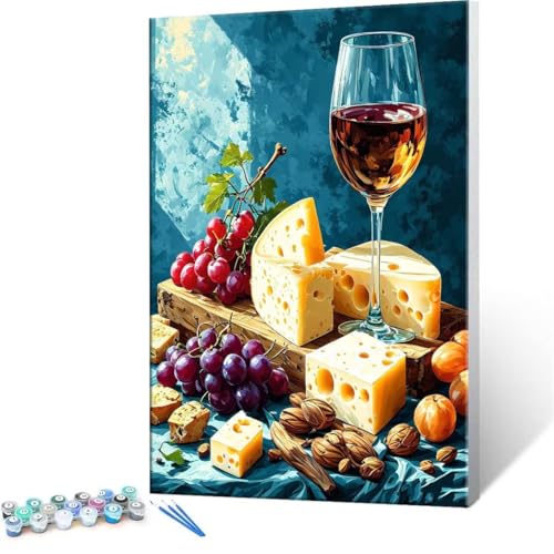 Malen Nach Zahlen Erwachsene - DIY Käse Obst Wein Handgemalt Ölgemälde Kit für Anfänger, Mit 3-Pinseln und Acrylfarbe Handgemalt öLgemäLde Kit Als Geschenk Heimdekoration 90x120cm (Ohne Rahmen) R-250 von QIANLUOO