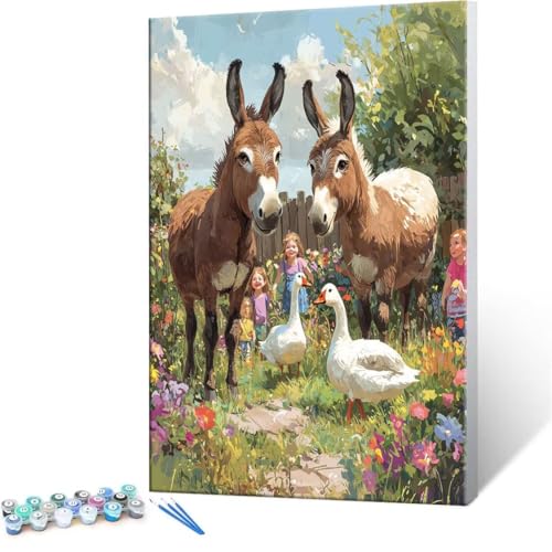 Malen Nach Zahlen Erwachsene - DIY Ländliche Tiere Handgemalt Ölgemälde Kit für Anfänger, Mit 3-Pinseln und Acrylfarbe Handgemalt öLgemäLde Kit Als Geschenk Heimdekoration 90x120cm (Ohne Rahmen) R-256 von QIANLUOO